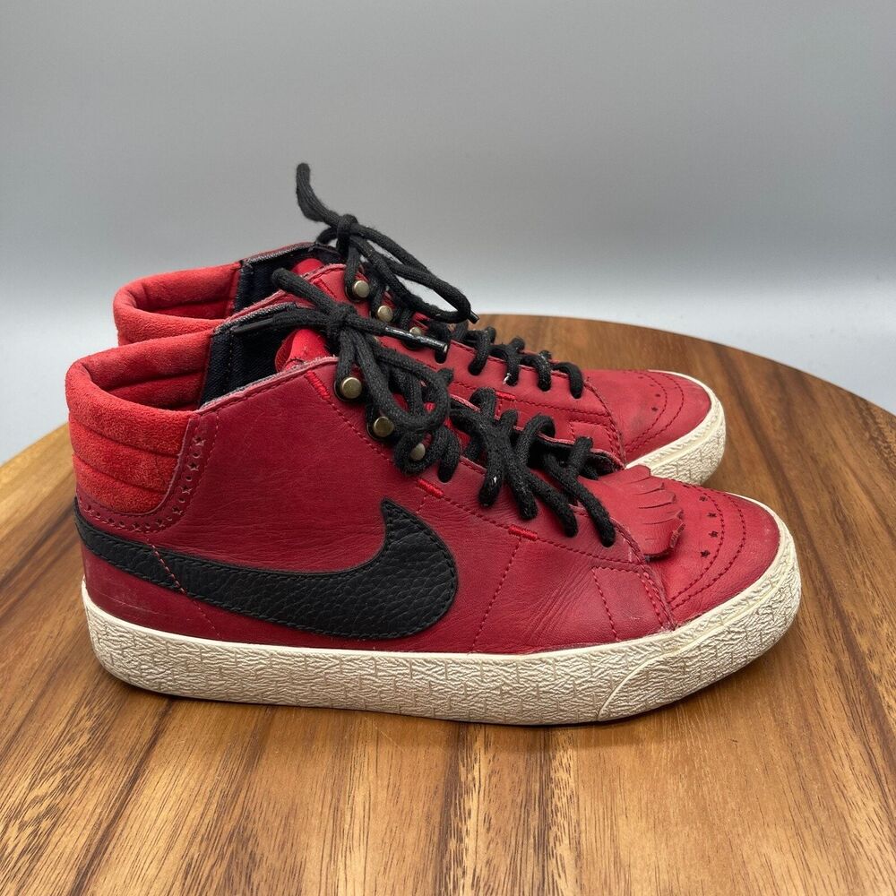 Nike Blazer Mid LR Red Leather Shoes Womens 6 Red Black Trainers Skate Sneakers